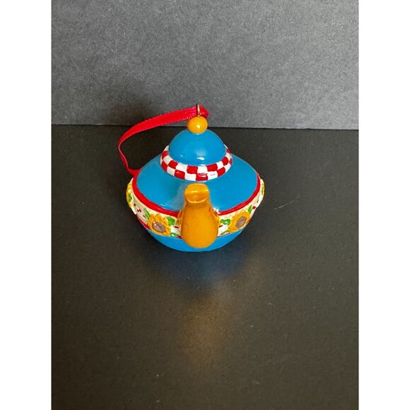 Mary Engelbreit Miniature Teapot Ornament Blue Yellow Sunflowers Flowers Christm - Picture 9 of 16